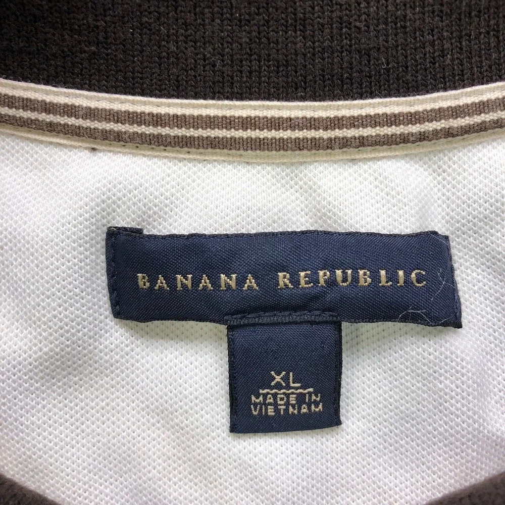 Banana Republic Men Size XL Brown Striped Elephant Pique Polo Shirt Short Sleeve